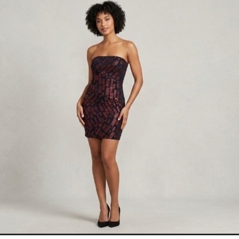 Charlotte Russe Strapless Tube Dress Red Sparkle Small
